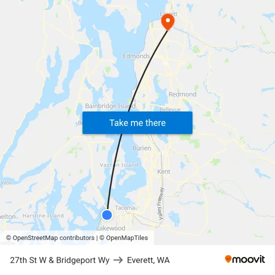 27th St W & Bridgeport Wy to Everett, WA map
