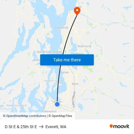 D St E & 25th St E to Everett, WA map