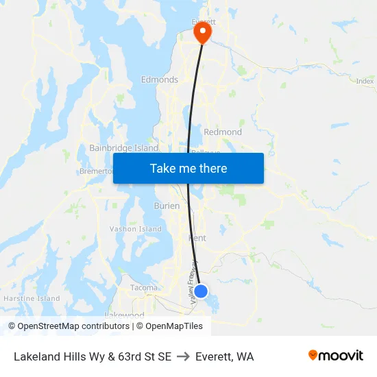 Lakeland Hills Wy & 63rd St SE to Everett, WA map