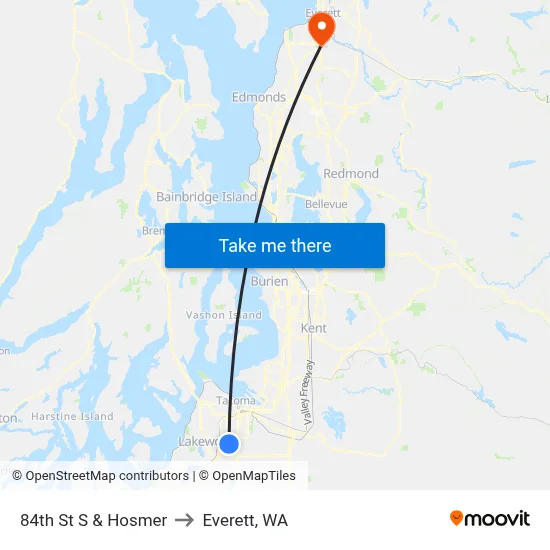 84th St S & Hosmer to Everett, WA map