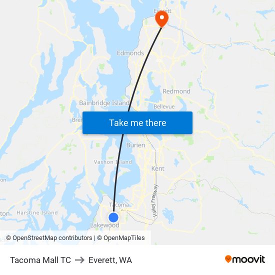 Tacoma Mall TC to Everett, WA map