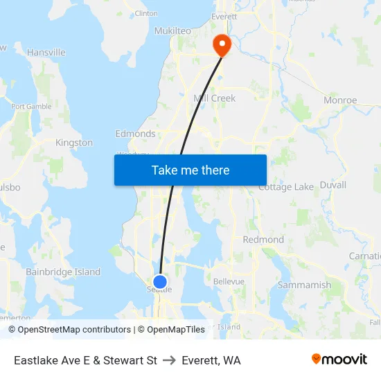 Eastlake Ave E & Stewart St to Everett, WA map