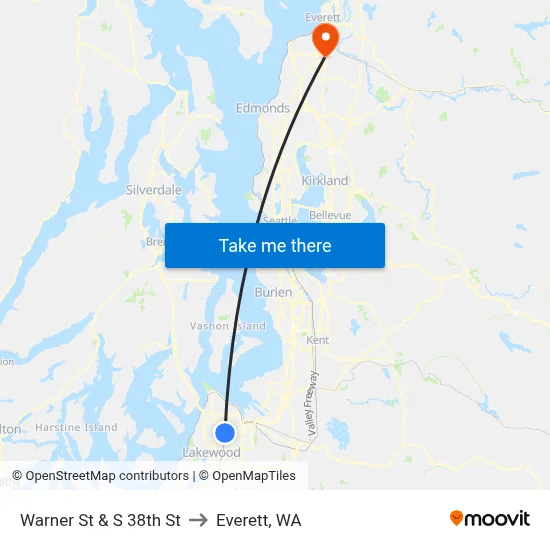 Warner St & S 38th St to Everett, WA map