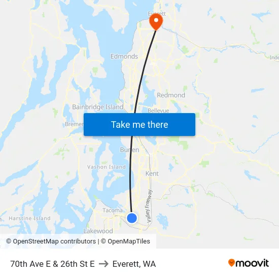 70th Ave E & 26th St E to Everett, WA map