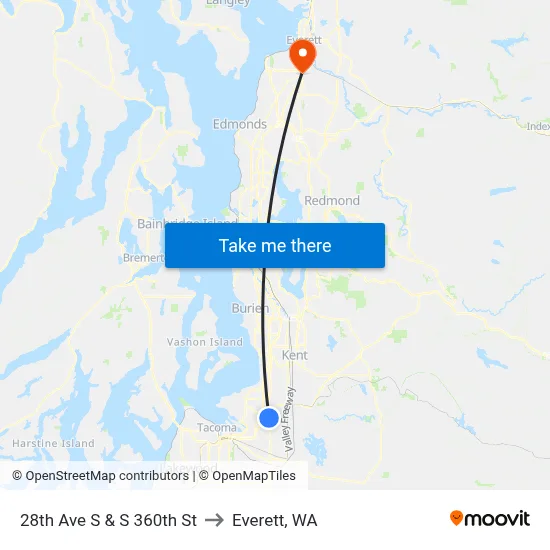 28th Ave S & S 360th St to Everett, WA map