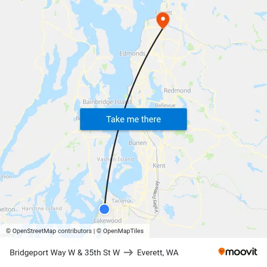 Bridgeport Way W & 35th St W to Everett, WA map