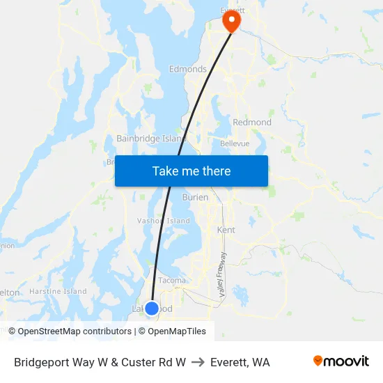 Bridgeport Way W & Custer Rd W to Everett, WA map