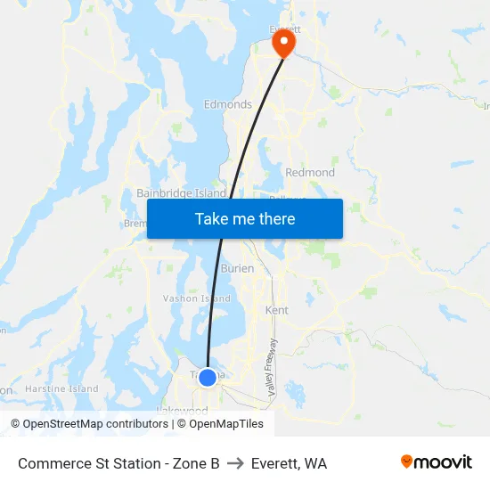 Commerce St Station - Zone B to Everett, WA map