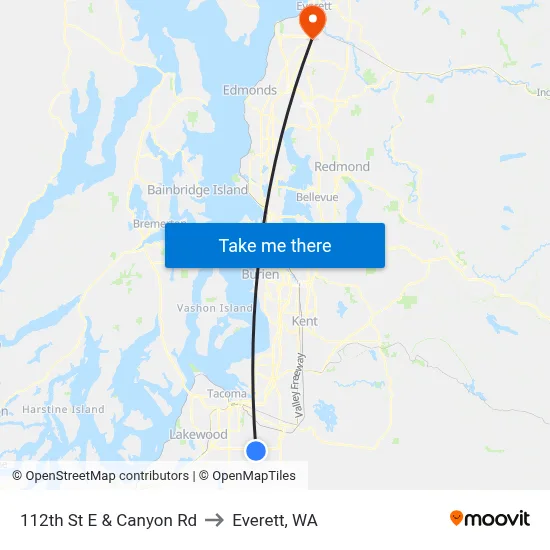 112th St E & Canyon Rd to Everett, WA map