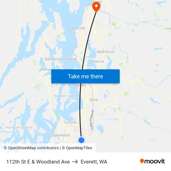 112th St E & Woodland Ave to Everett, WA map