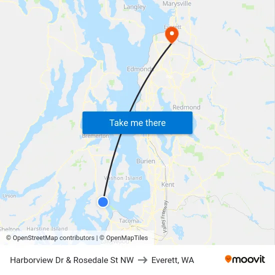 Harborview Dr & Rosedale St NW to Everett, WA map