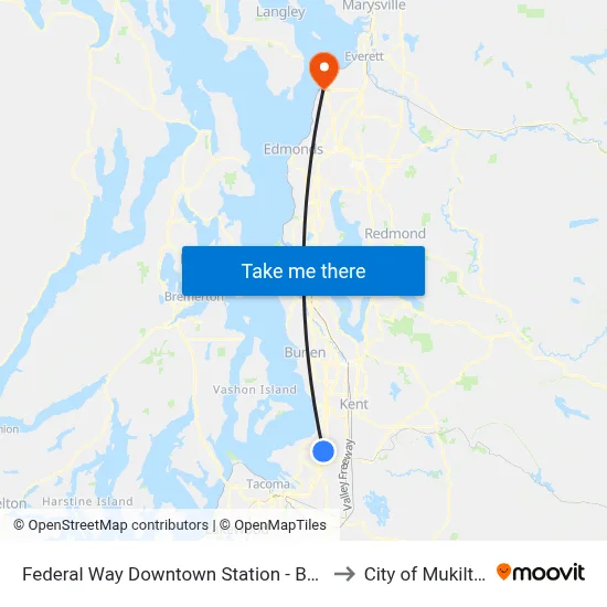 Federal Way Downtown Station - Bay 9 to City of Mukilteo map