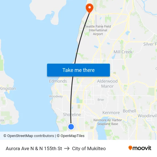 Aurora Ave N & N 155th St to City of Mukilteo map