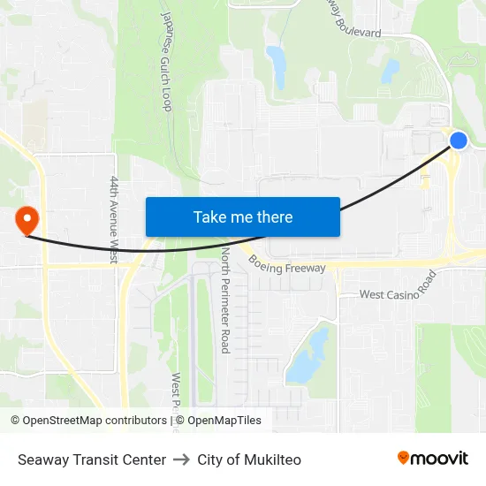 Seaway Transit Center to City of Mukilteo map