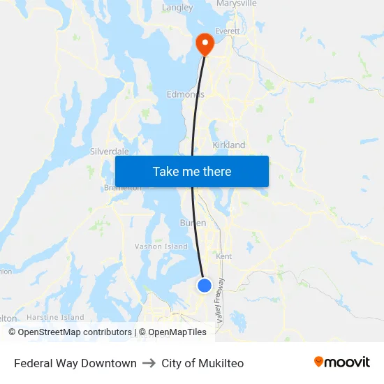 Federal Way Downtown to City of Mukilteo map