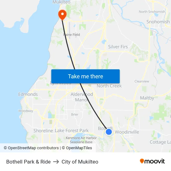Bothell Park & Ride to City of Mukilteo map