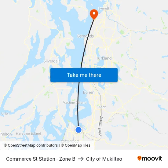 Commerce St Station - Zone B to City of Mukilteo map