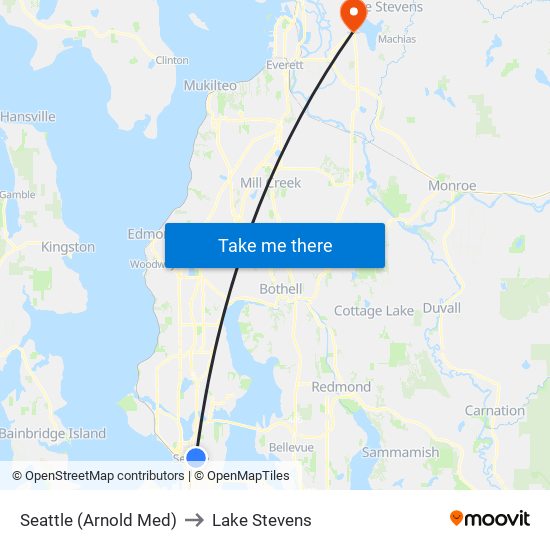 Seattle (Arnold Med) to Lake Stevens map