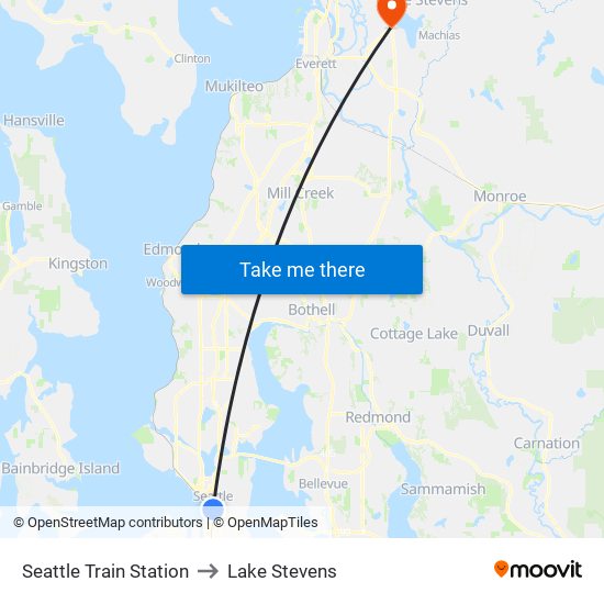 Seattle Train Station to Lake Stevens map