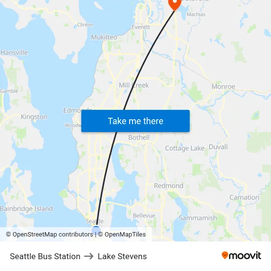 Seattle Bus Station to Lake Stevens map