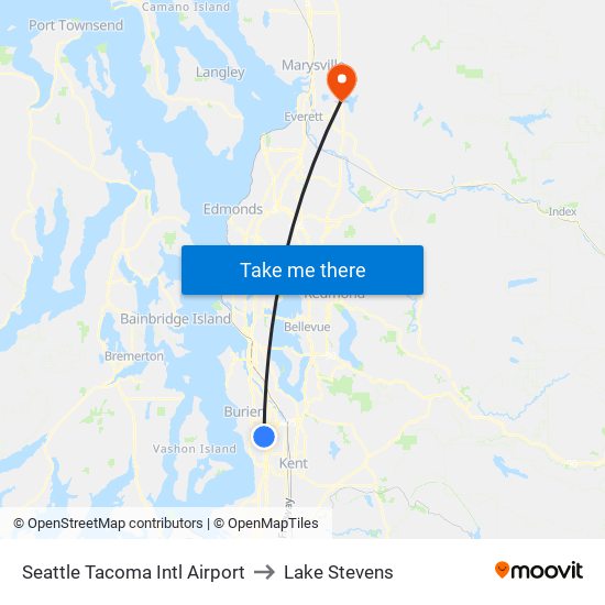 Seattle Tacoma Intl Airport to Lake Stevens map