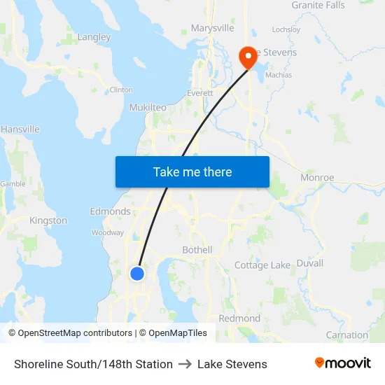 Shoreline South/148th Station to Lake Stevens map