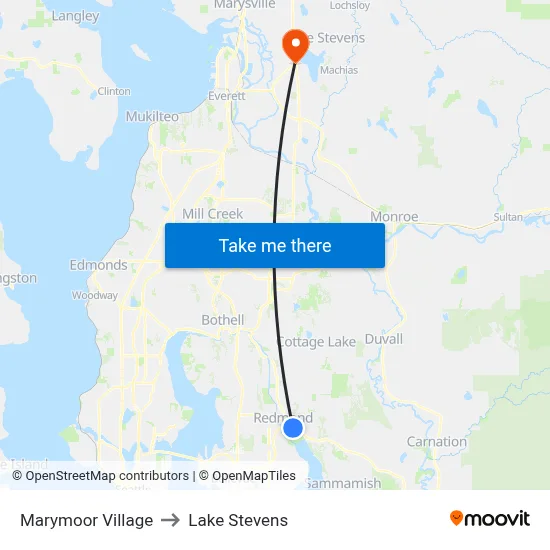 Marymoor Village to Lake Stevens map