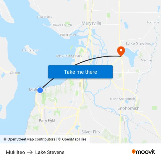 Mukilteo to Lake Stevens map
