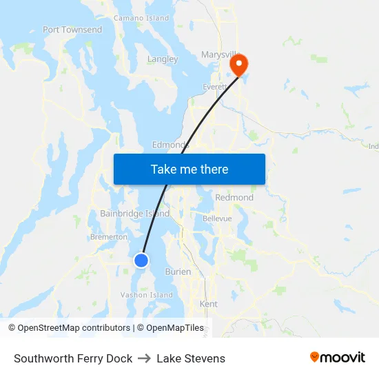 Southworth Ferry Dock to Lake Stevens map