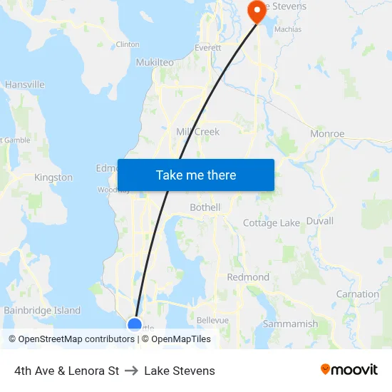 4th Ave & Lenora St to Lake Stevens map