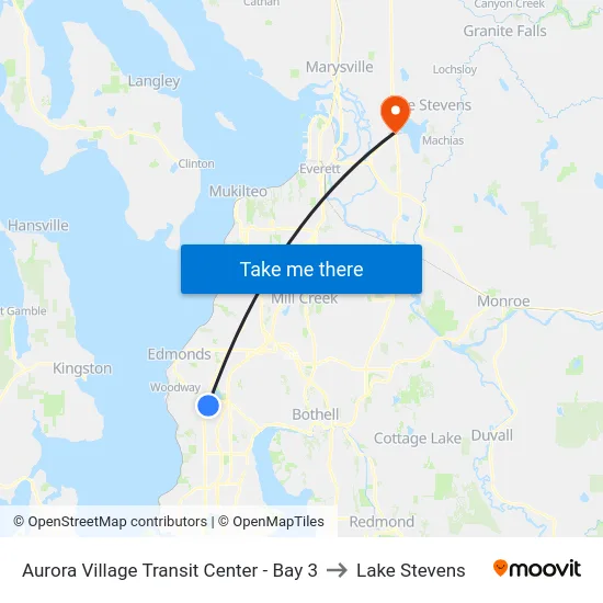 Aurora Village Transit Center - Bay 3 to Lake Stevens map