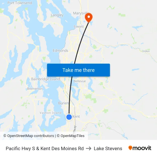 Pacific Hwy S & Kent Des Moines Rd to Lake Stevens map