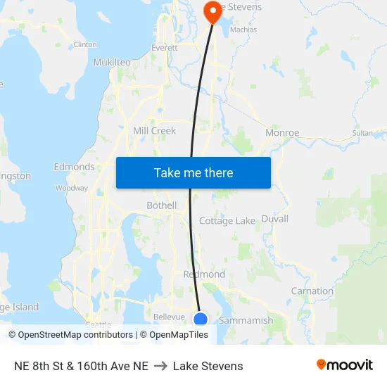 NE 8th St & 160th Ave NE to Lake Stevens map