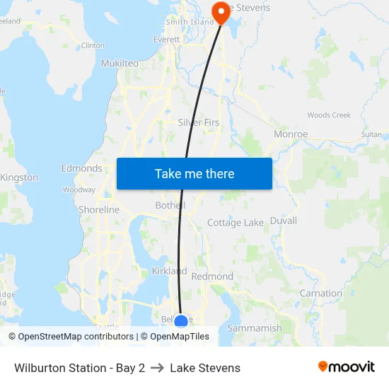 Wilburton Station - Bay 2 to Lake Stevens map