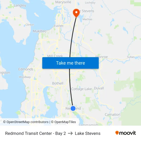 Redmond Transit Center - Bay 2 to Lake Stevens map