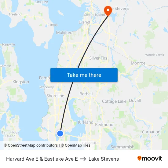 Harvard Ave E & Eastlake Ave E to Lake Stevens map