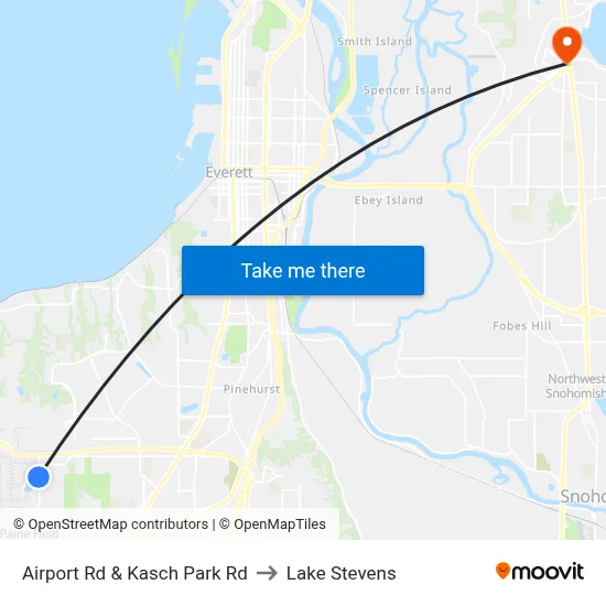 Airport Rd & Kasch Park Rd to Lake Stevens map