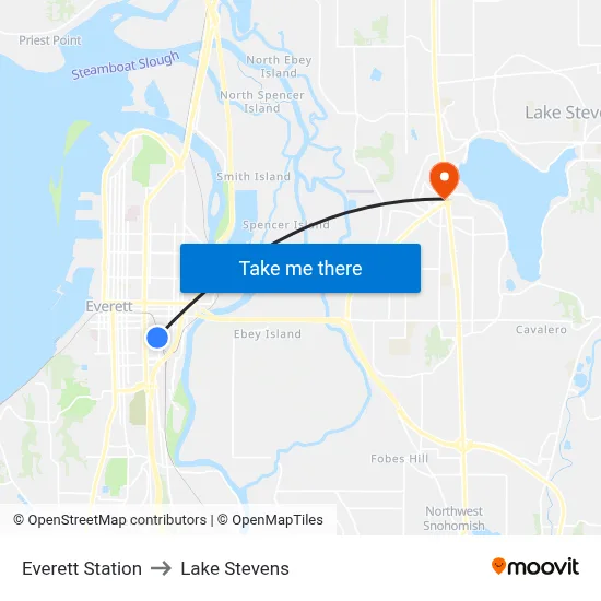 Everett Station to Lake Stevens map