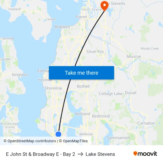 E John St & Broadway E - Bay 2 to Lake Stevens map