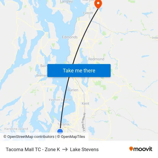 Tacoma Mall TC - Zone K to Lake Stevens map