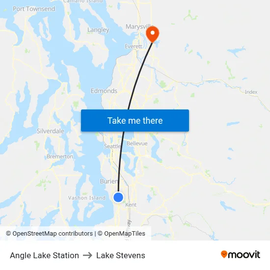Angle Lake Station to Lake Stevens map