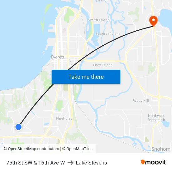 75th St SW & 16th Ave W to Lake Stevens map