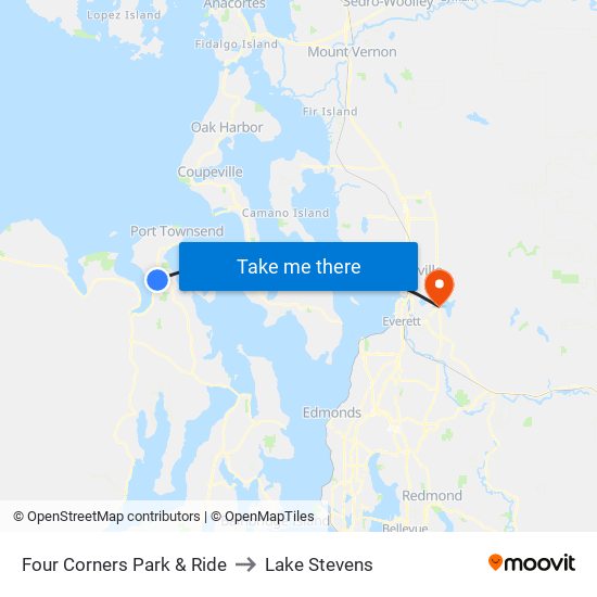 Four Corners Park & Ride to Lake Stevens map