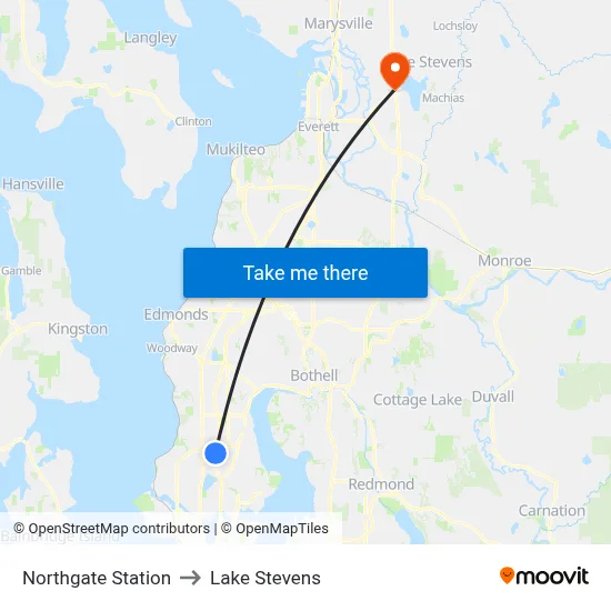 Northgate Station to Lake Stevens map