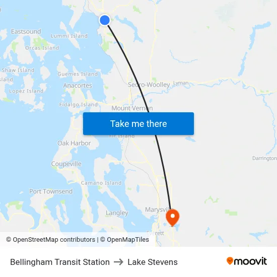 Bellingham Transit Station to Lake Stevens map