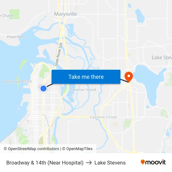 Broadway & 14th (Near Hospital) to Lake Stevens map