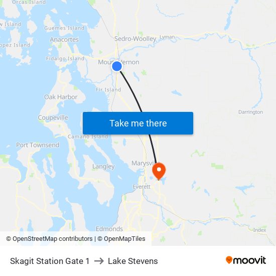 Skagit Station Gate 1 to Lake Stevens map