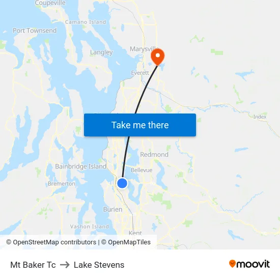 Mt Baker Tc to Lake Stevens map