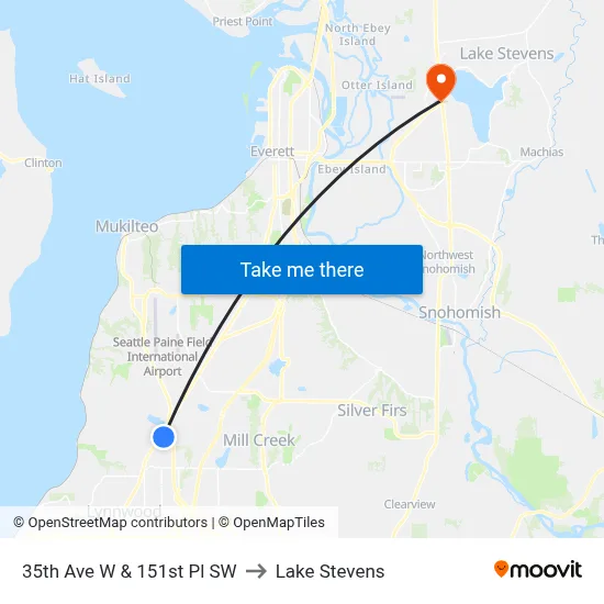 35th Ave W & 151st Pl SW to Lake Stevens map