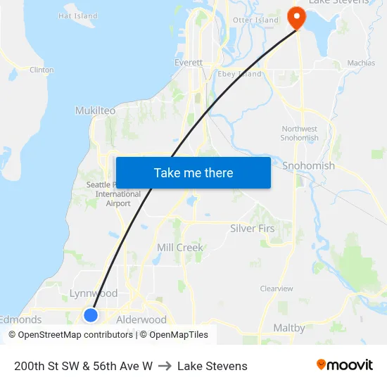 200th St SW & 56th Ave W to Lake Stevens map